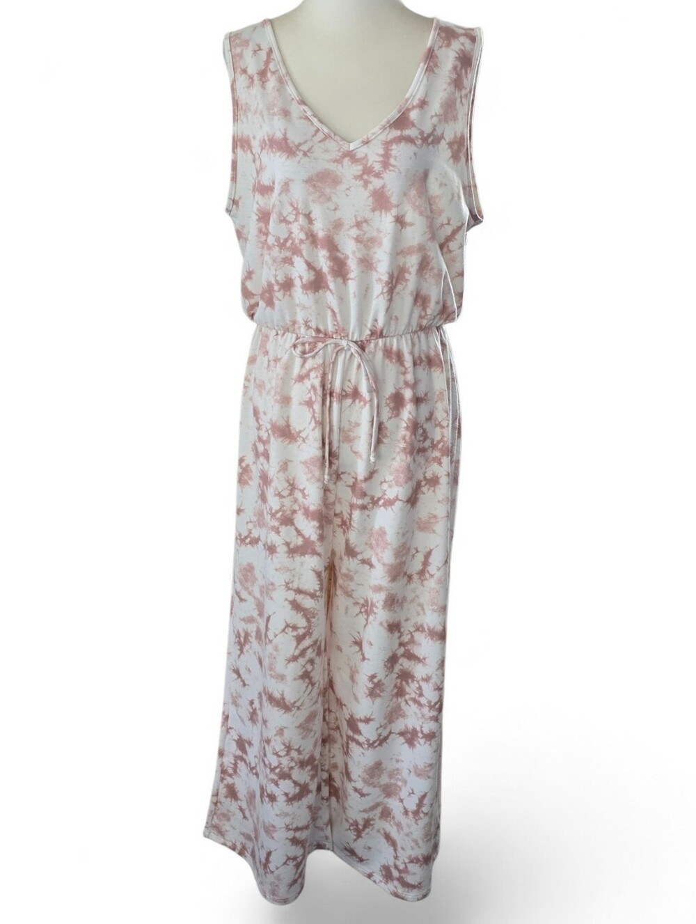 Fantastic Fawn Sleevless Blush White Tiedye Wide Leg Jumpsuit